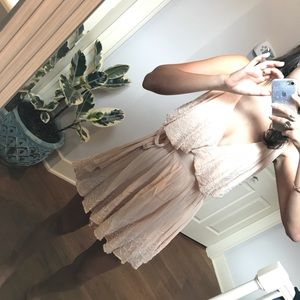 FREE PEOPLE peach wrap dress with amazing beading